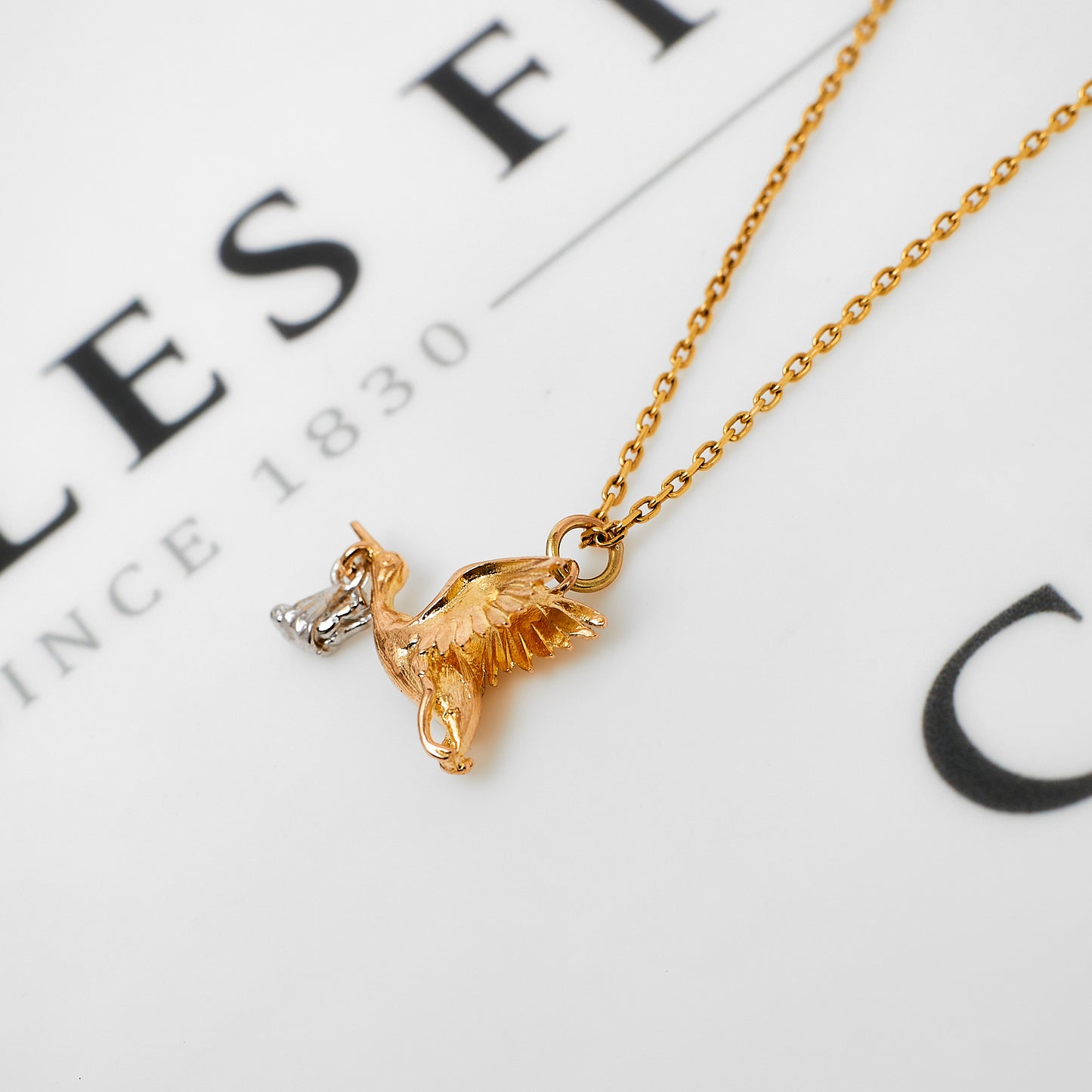 Pre-Owned 9ct Gold 2 Tone Stork & Baby Charm