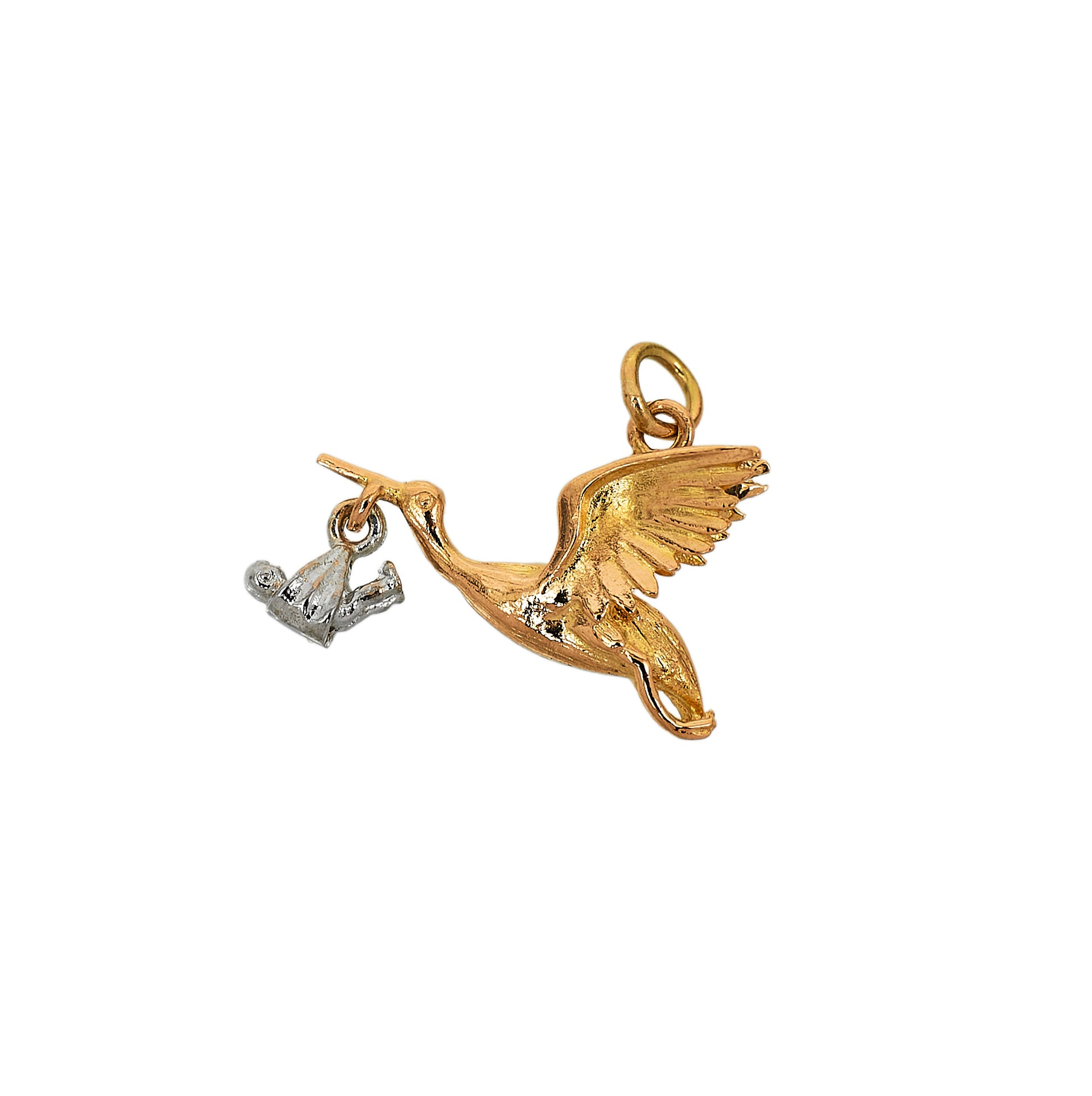 Pre-Owned 9ct Gold 2 Tone Stork & Baby Charm
