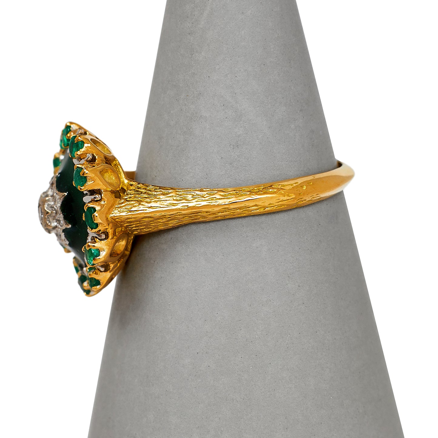 Pre-Owned 18ct Gold Mens Diamond Emerald & Green Enamel Ring