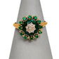 Pre-Owned 18ct Gold Mens Diamond Emerald & Green Enamel Ring 