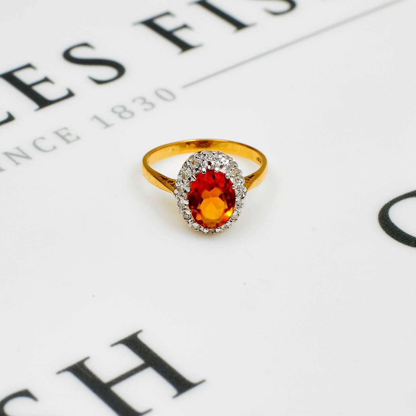 Pre-Owned 18ct Gold Citrine & Diamond Cocktail Ring Size O.5