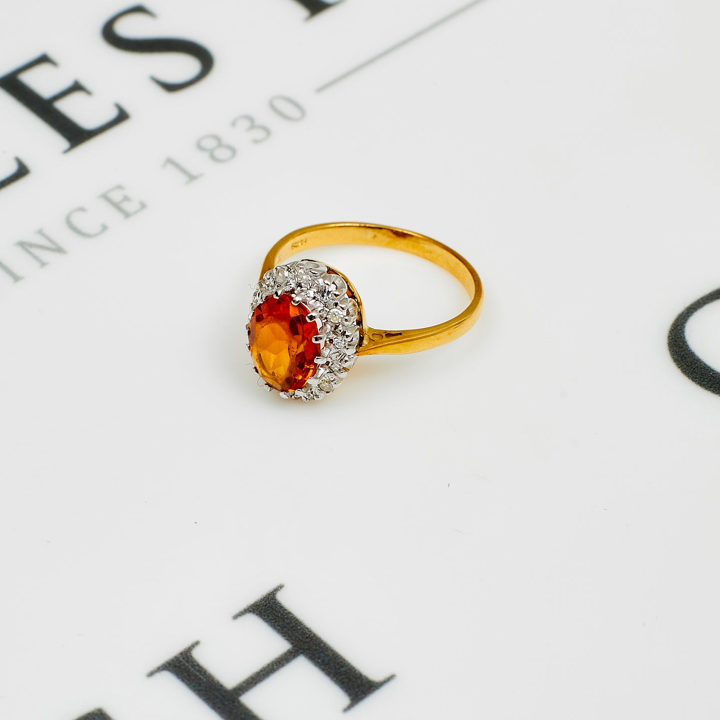 Pre-Owned 18ct Gold Citrine & Diamond Cocktail Ring Size O.5