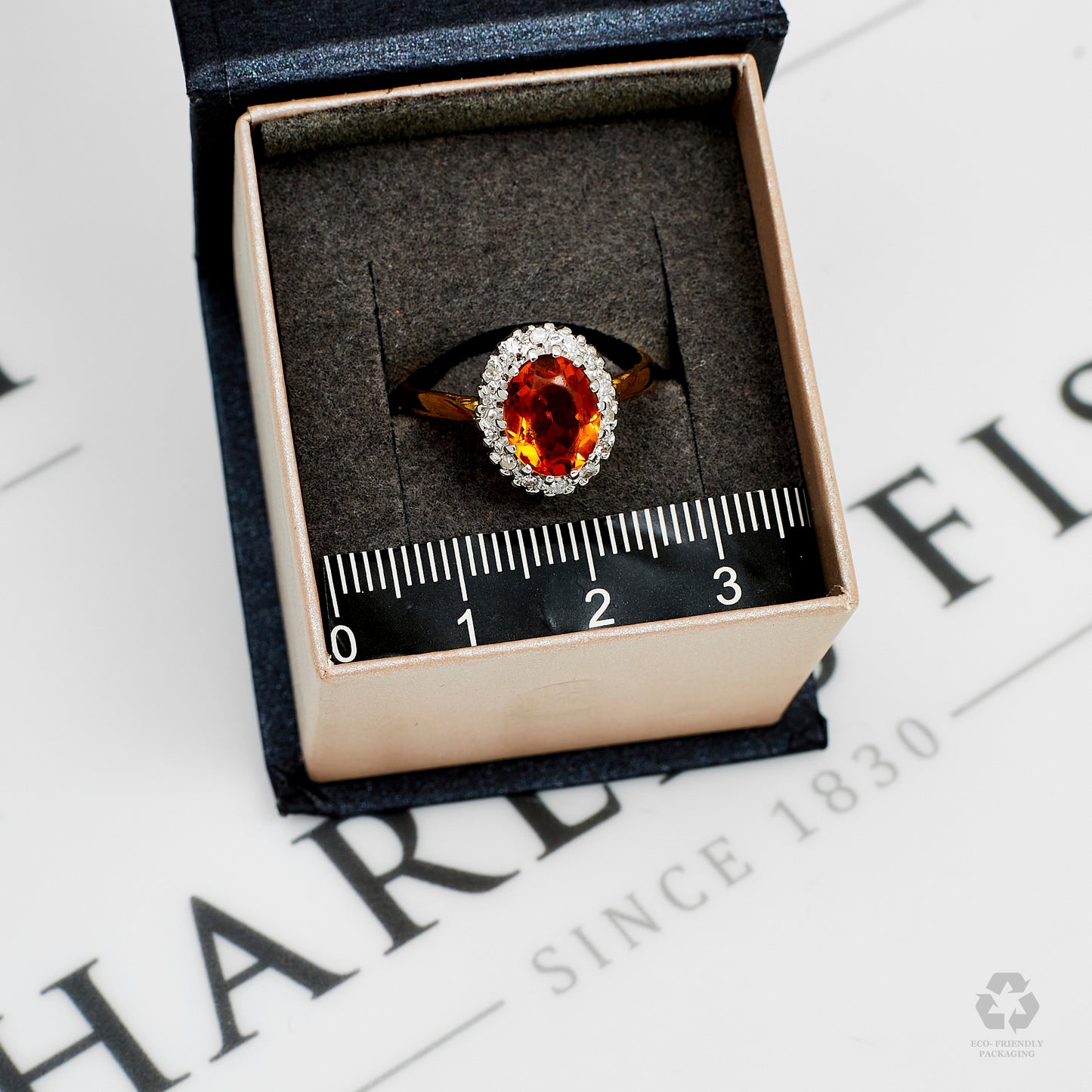 Pre-Owned 18ct Gold Citrine & Diamond Cocktail Ring Size O.5