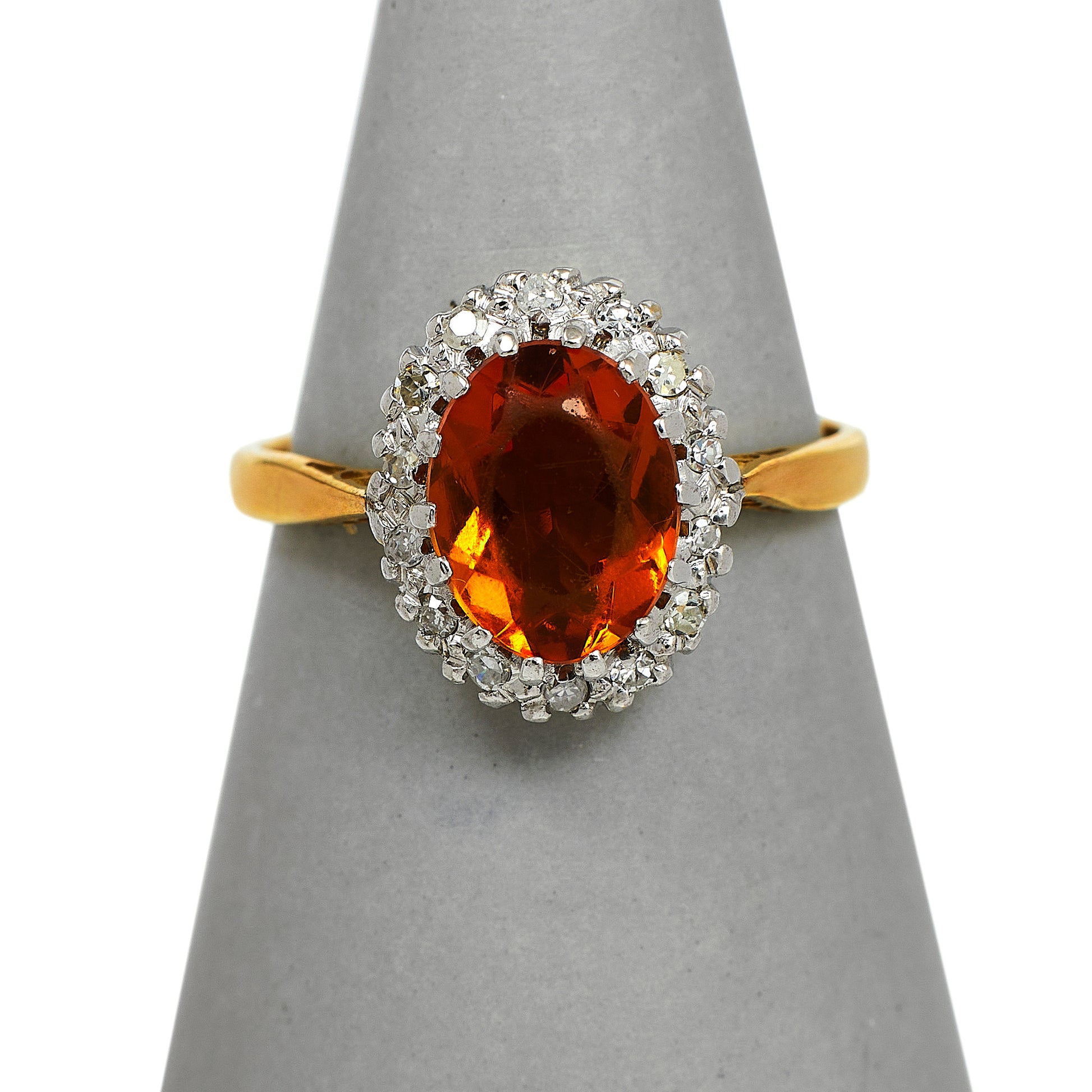 Pre-Owned 18ct Gold Citrine & Diamond Cocktail Ring Size O.5