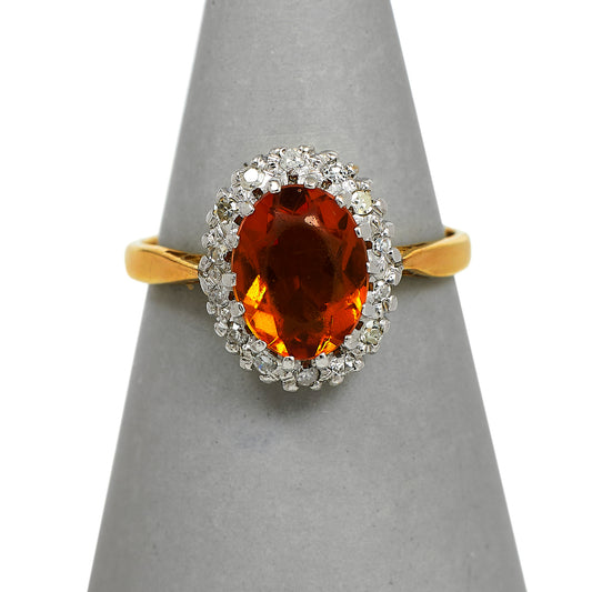 Pre-Owned 18ct Gold Citrine & Diamond Cocktail Ring Size O.5