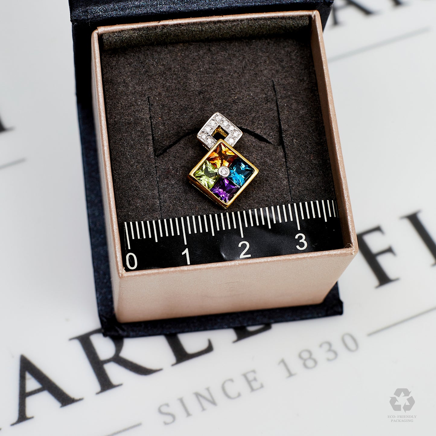 Pre-Owned 18ct Gold Multi Gemstone Rhombus Shaped Pendant