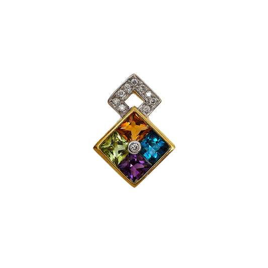 Pre-Owned 18ct Gold Multi Gemstone Rhombus Shaped Pendant