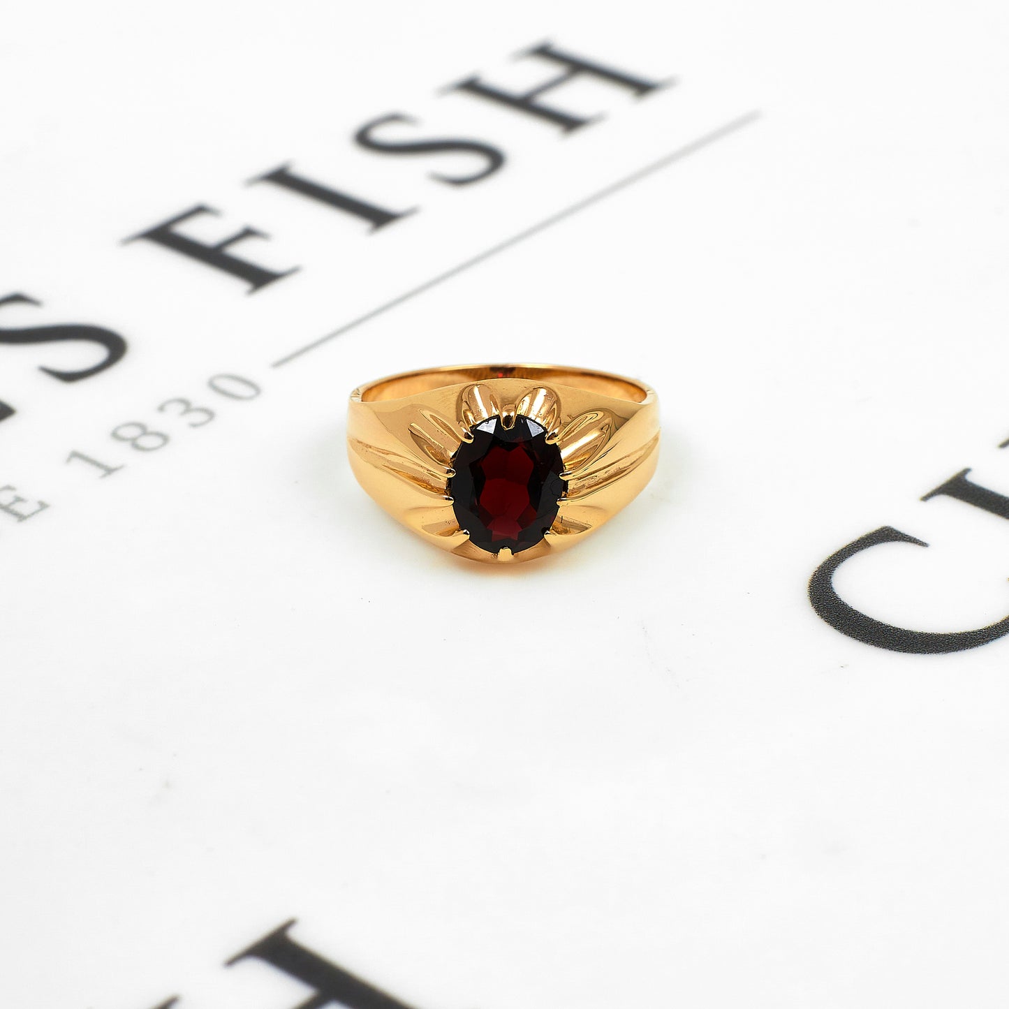 Pre-Owned 9ct Gold Garnet Gypsy Ring Size R