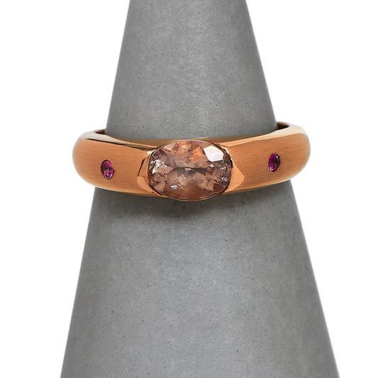Pre-Owned 9ct Rose Gold Morganite &  Ruby Ring Size  L