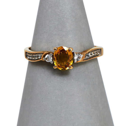 Pre-Owned 9ct Gold Treated Sapphire & White Zircon Ring