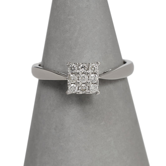 Pre-Owned 9ct White Gold Square Diamond Cluster Ring Size M