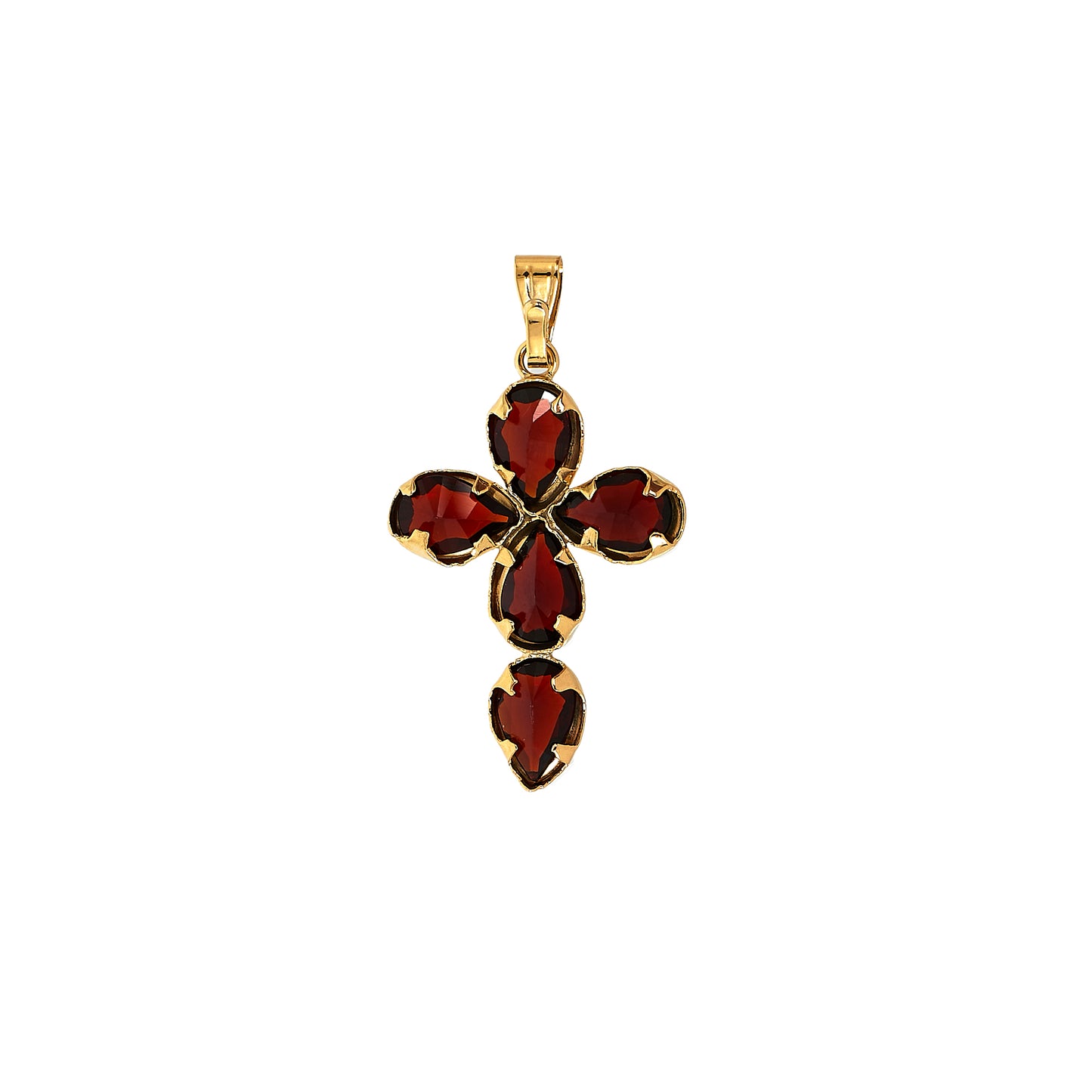 Pre-Owned 9ct Gold & 5 Garnet Cross Pendant