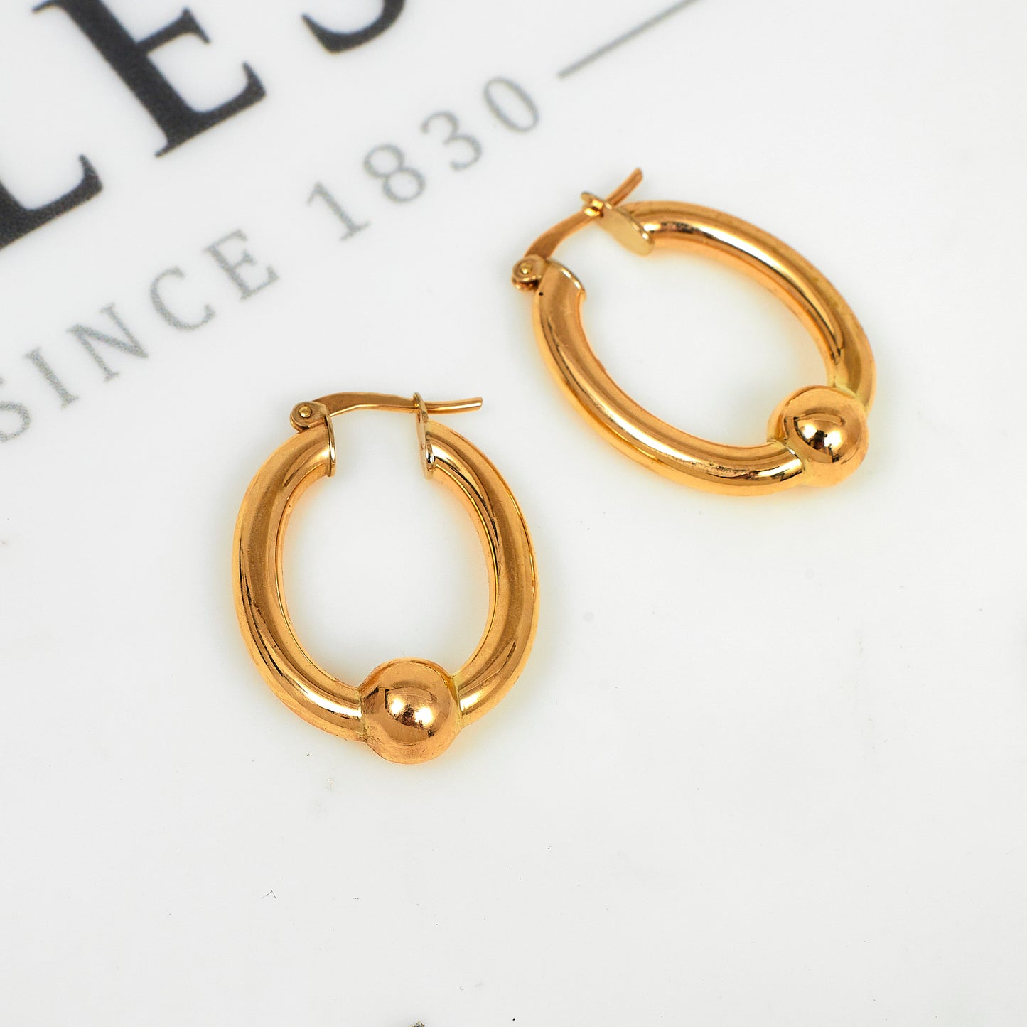 Pre-Owned 9ct Gold Ball Bottom Oval Creole Hoop Earrings