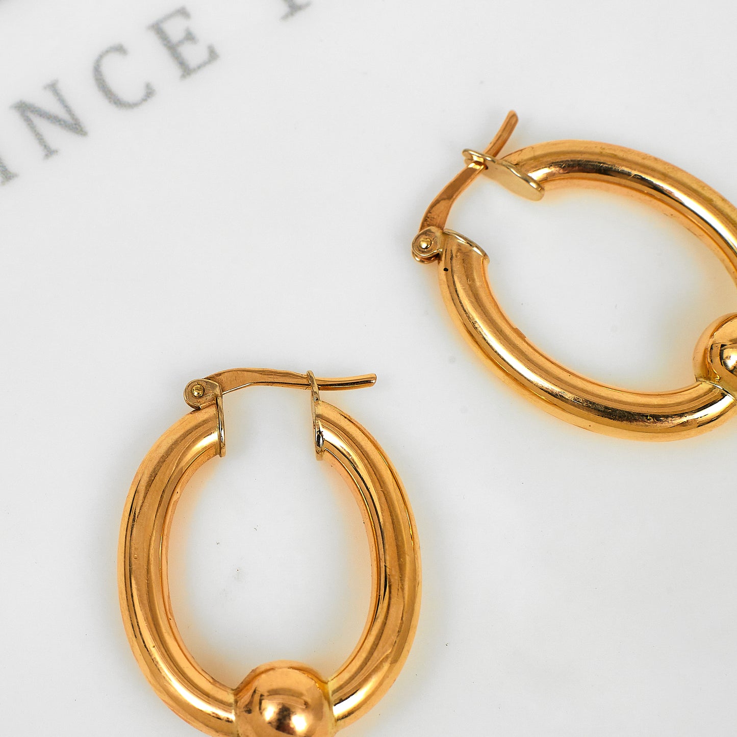 Pre-Owned 9ct Gold Ball Bottom Oval Creole Hoop Earrings