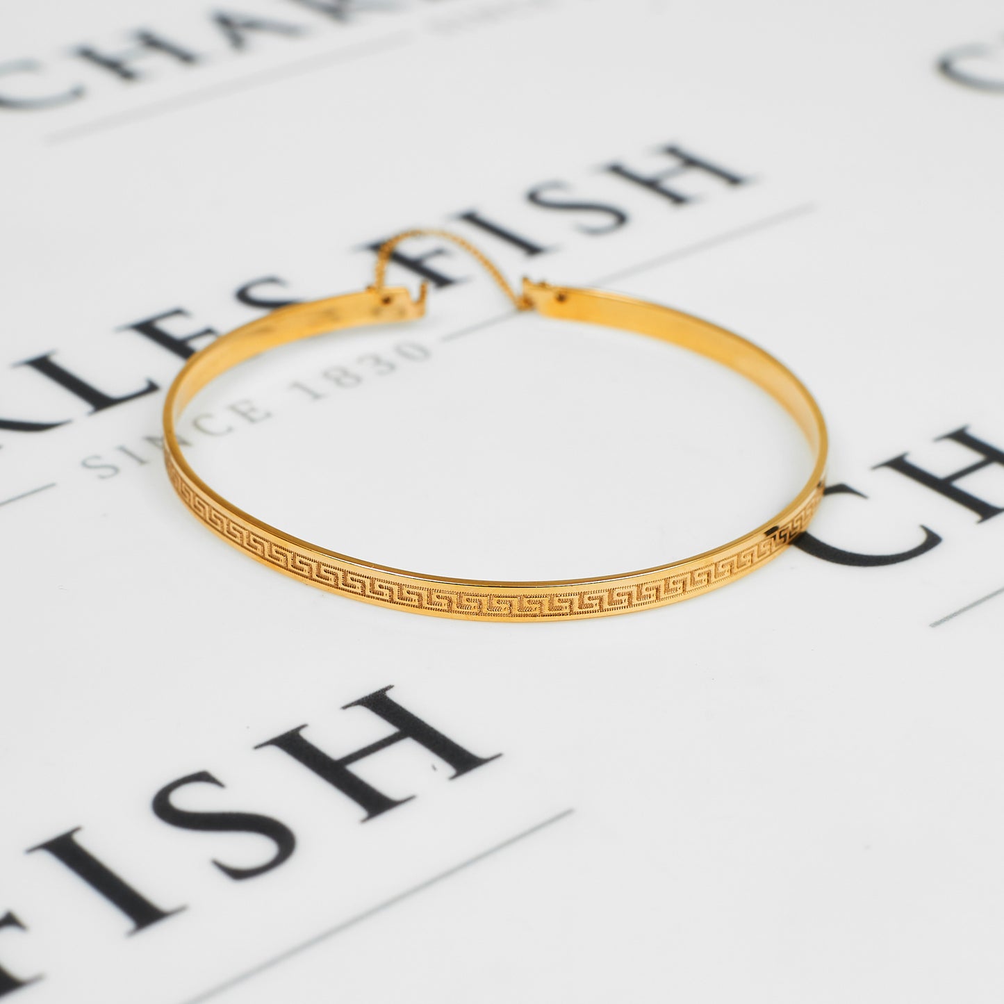 Pre-Owned 9ct Gold Greek Key Design Bangle