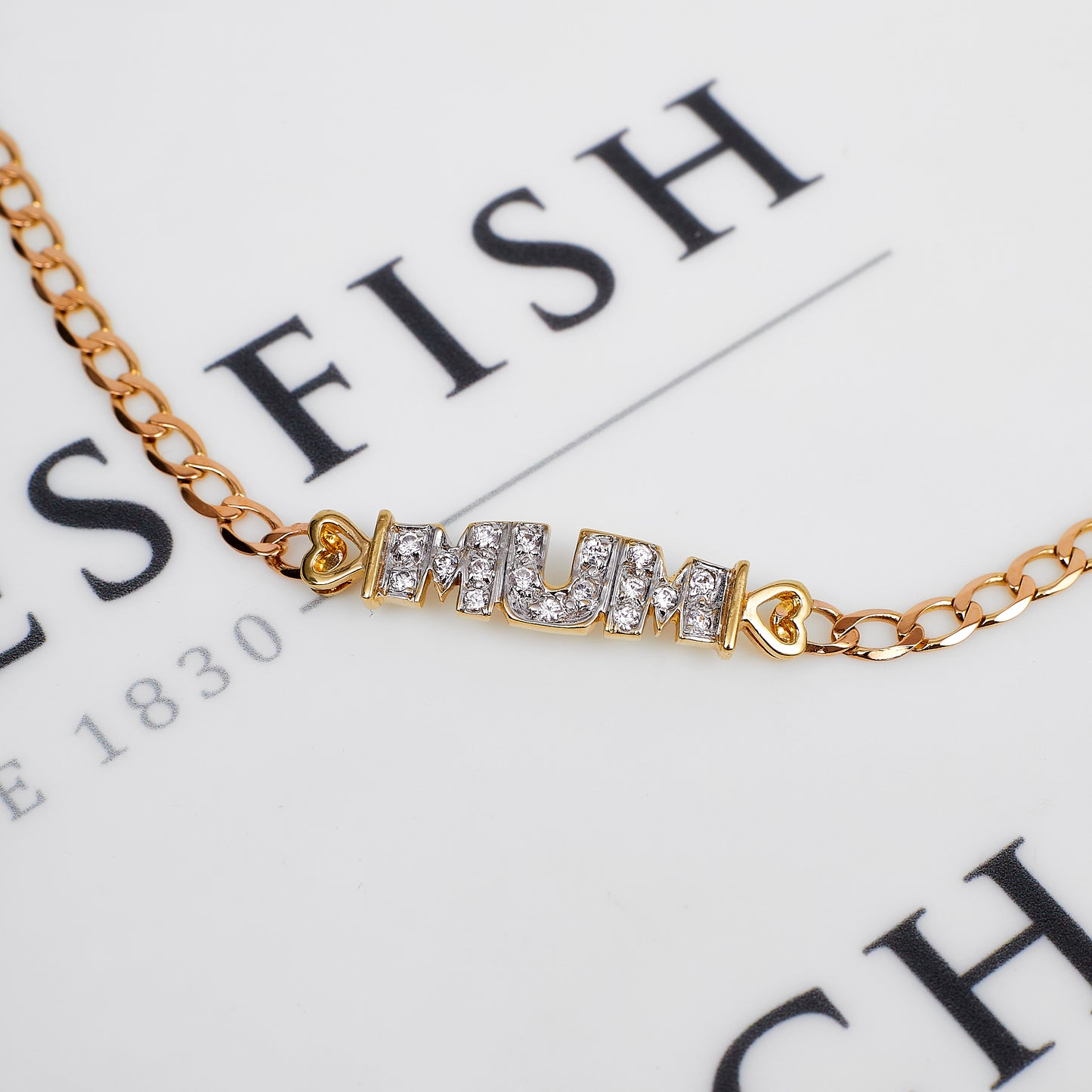 Pre-Owned 9ct Gold & CZ MUM Curb Chain Bracelet
