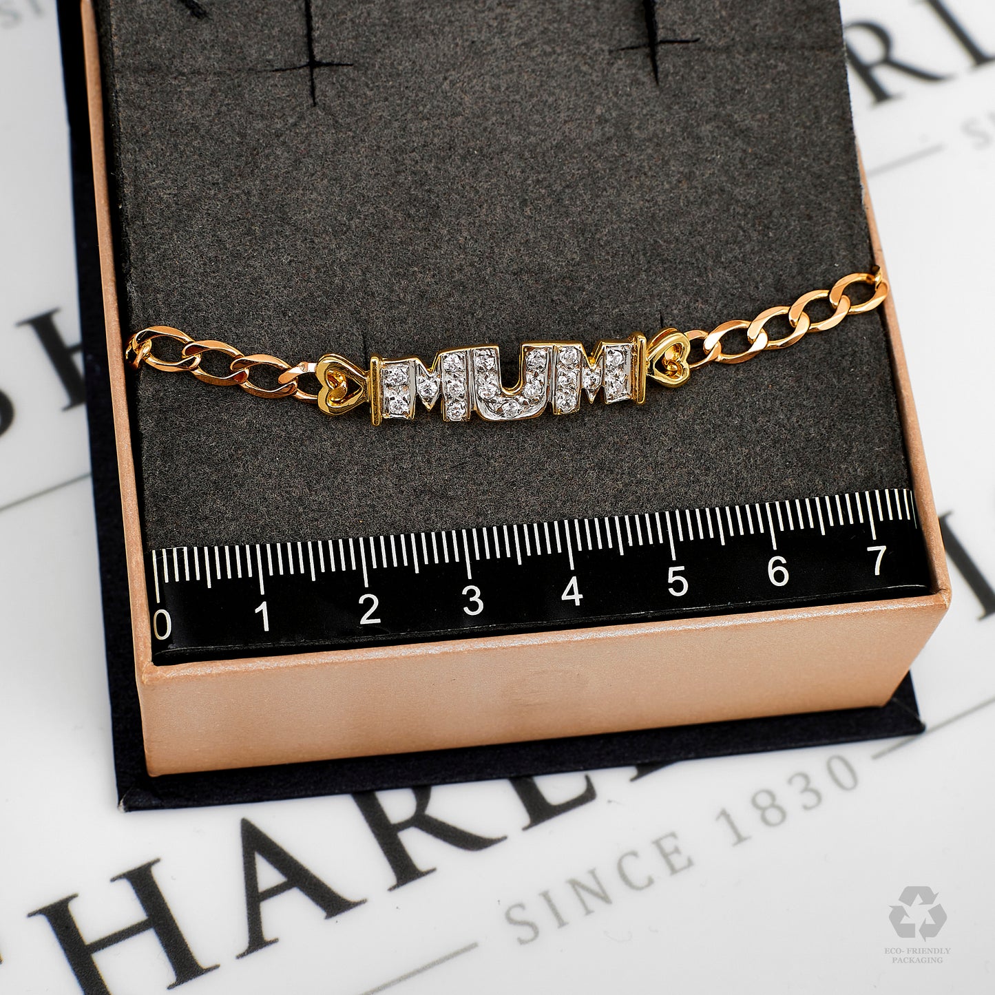 Pre-Owned 9ct Gold & CZ MUM Curb Chain Bracelet