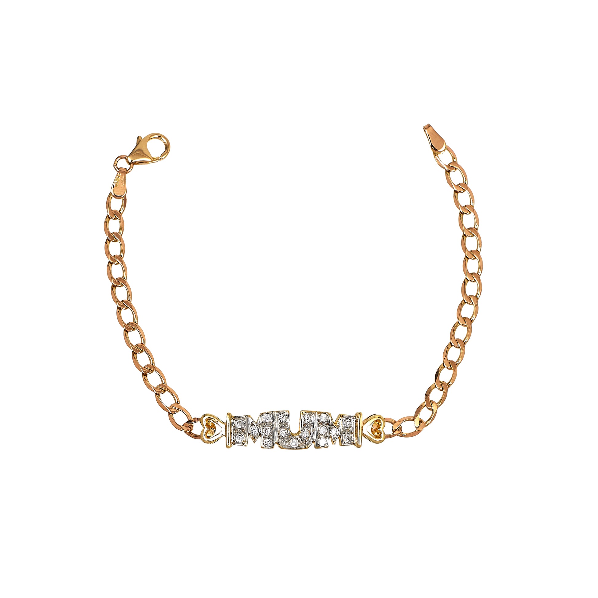 Pre-Owned 9ct Gold & CZ MUM Curb Chain Bracelet