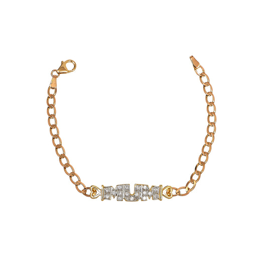 Pre-Owned 9ct Gold & CZ MUM Curb Chain Bracelet