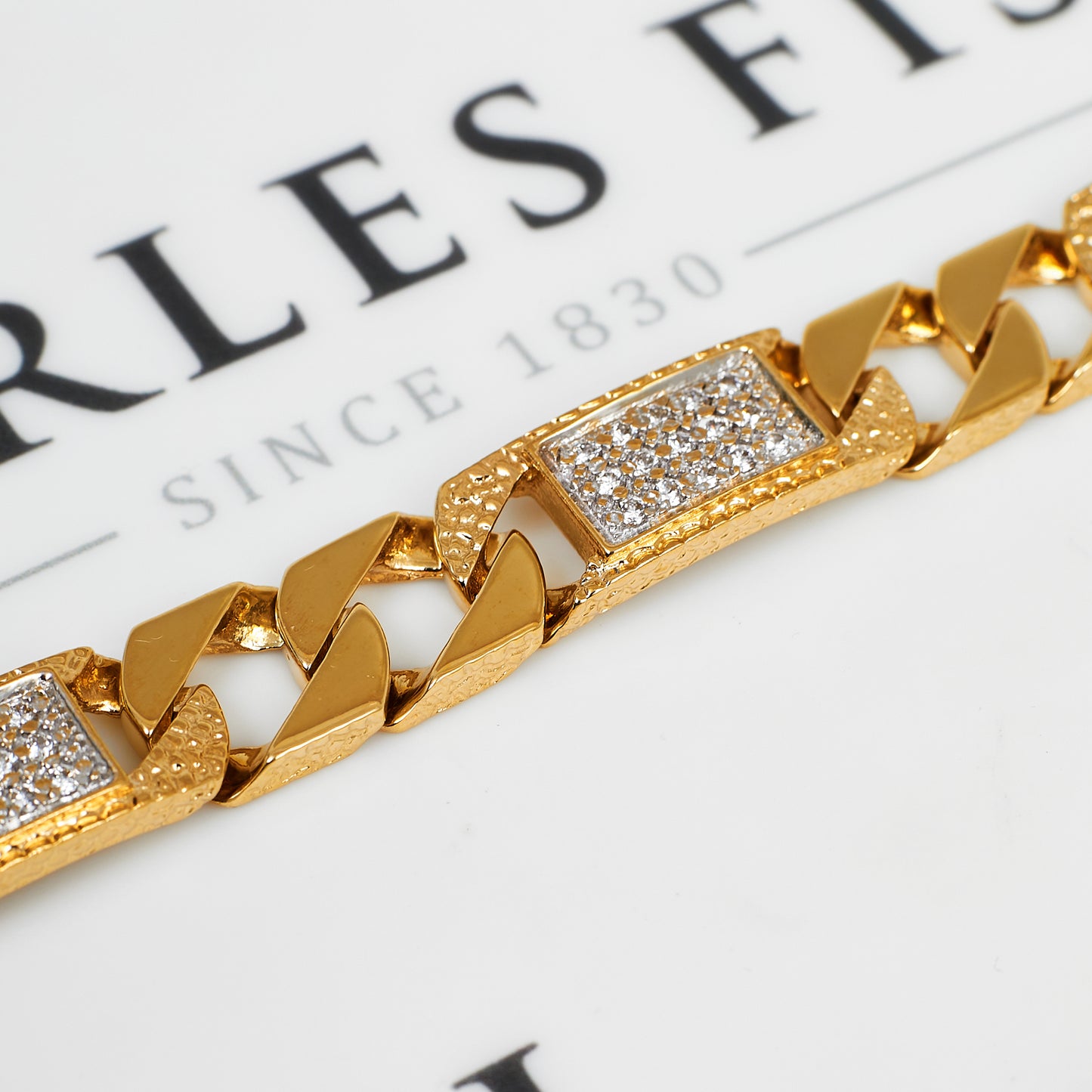 Pre-Owned 9ct Gold CZ Curb Bracelet 8 Inch