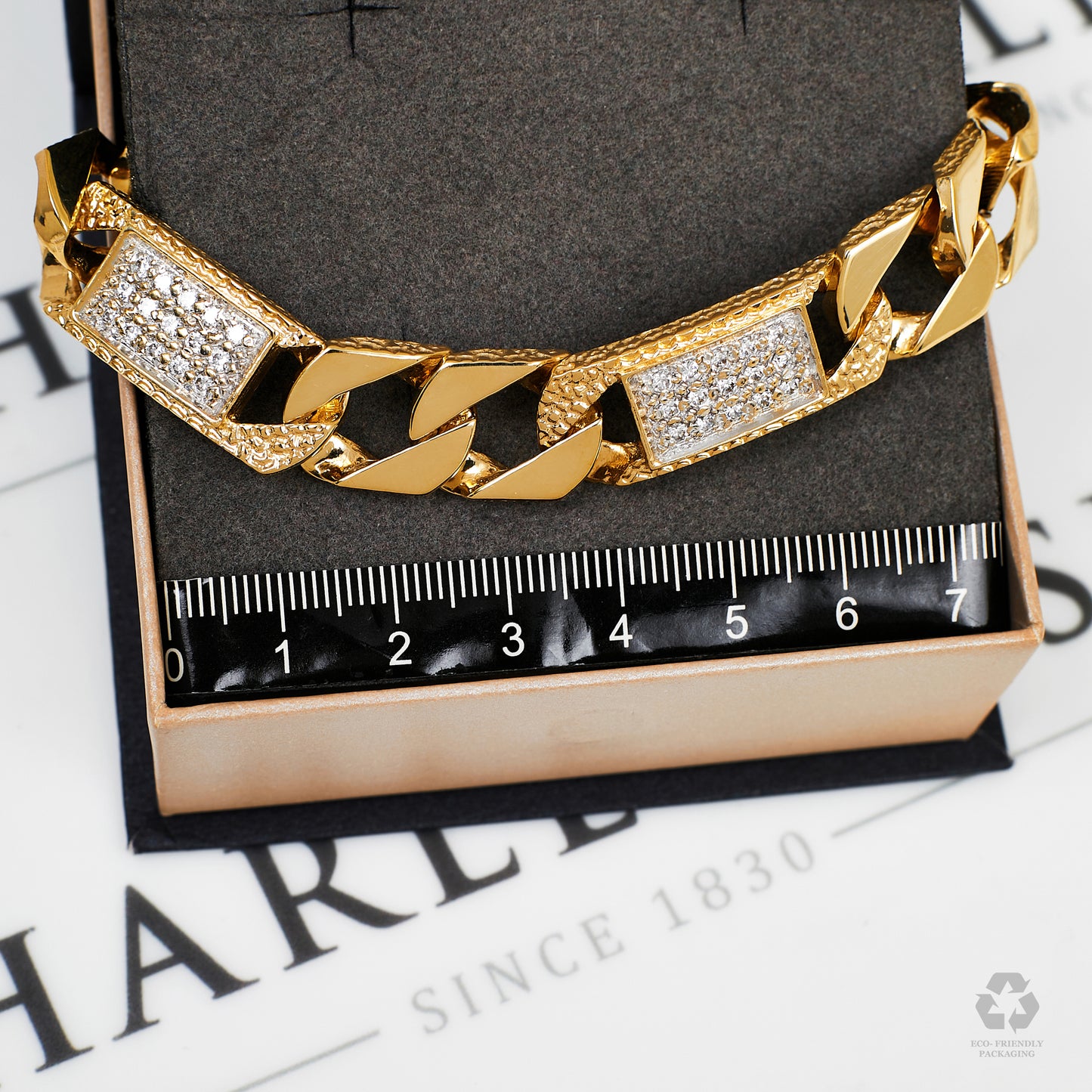 Pre-Owned 9ct Gold CZ Curb Bracelet 8 Inch