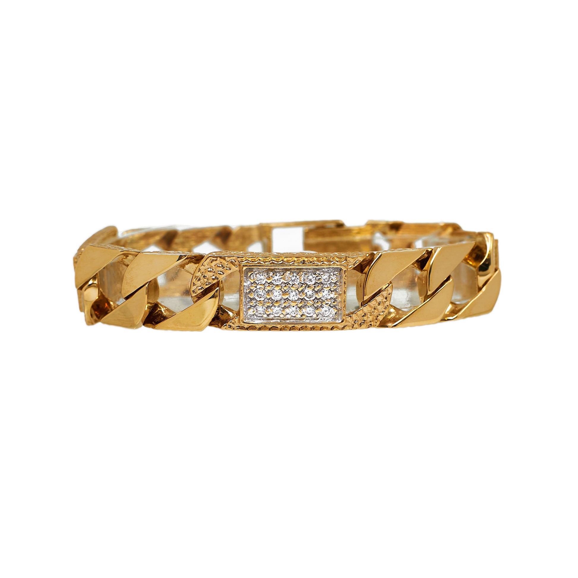 Pre-Owned 9ct Gold CZ Curb Bracelet 8 Inch