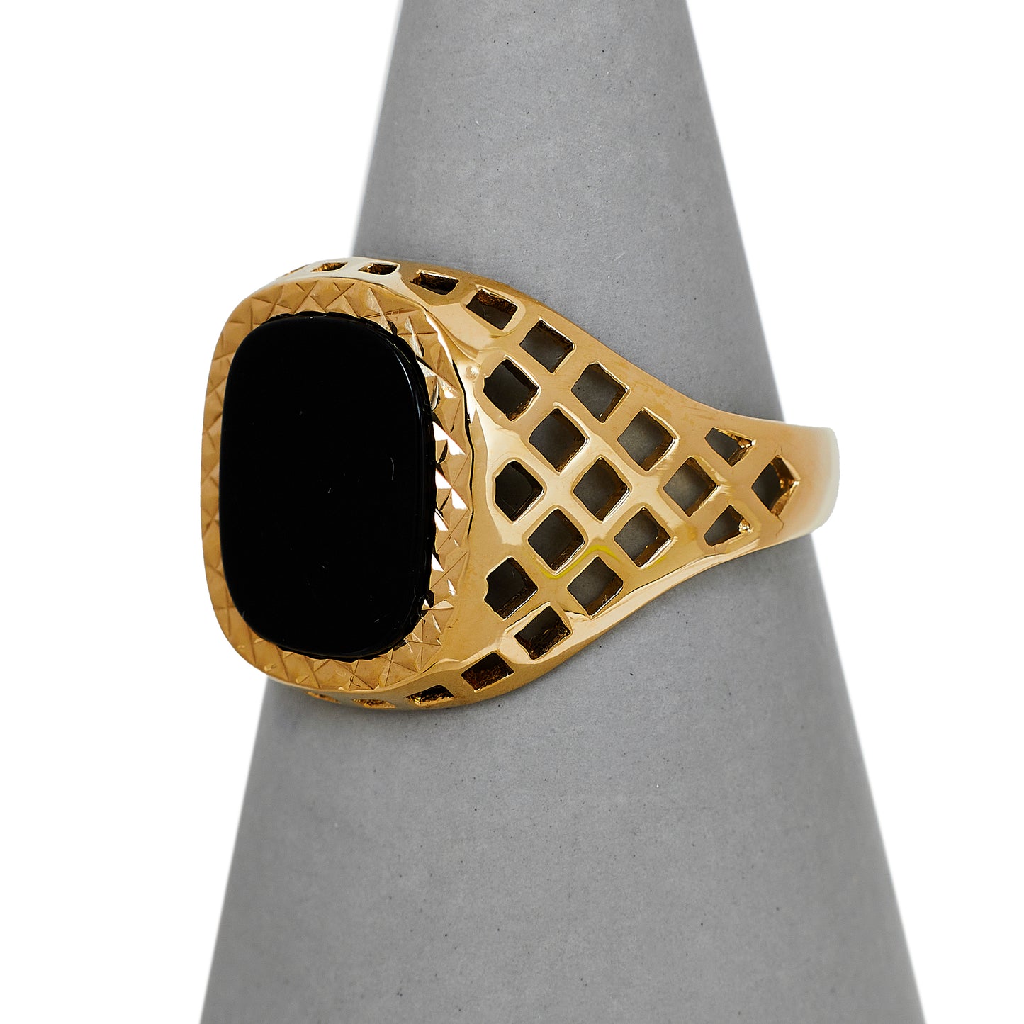 Pre-Owned 9ct Gold Rectangular Onyx Signet Ring Size R