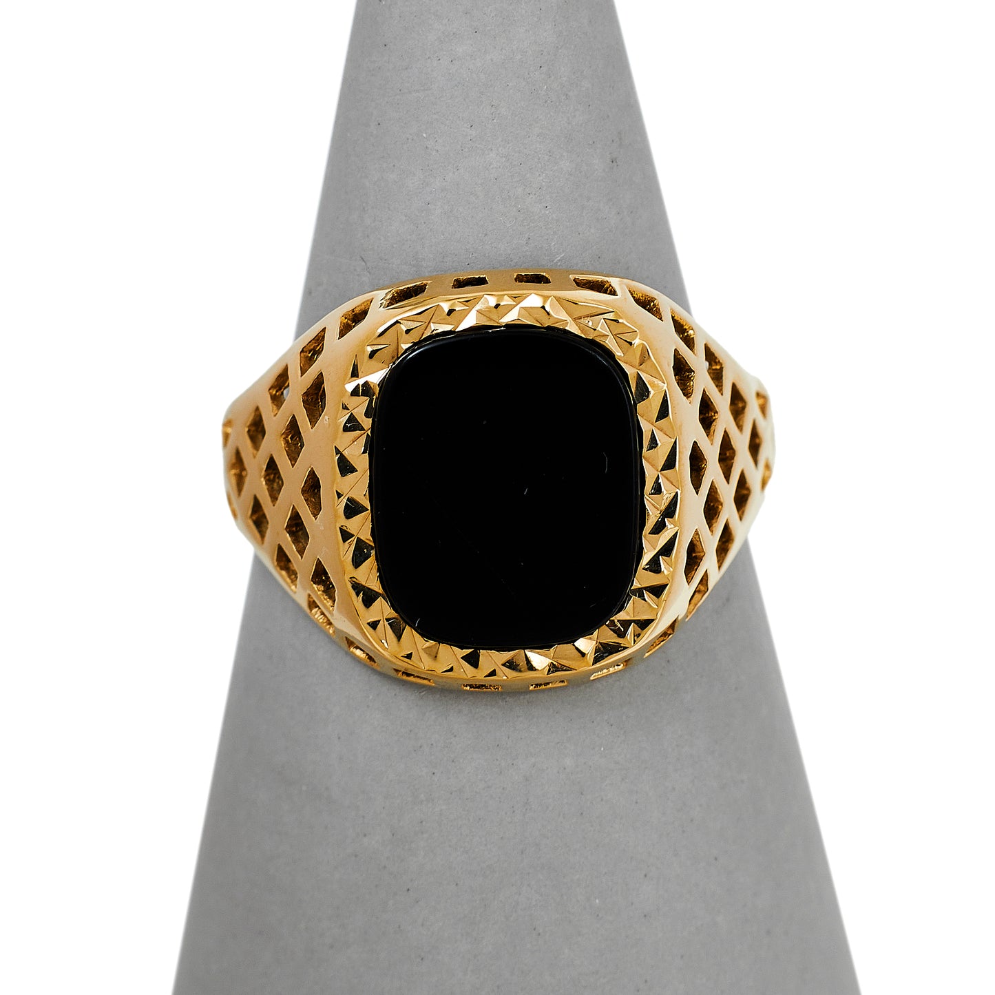 Pre-Owned 9ct Gold Rectangular Onyx Signet Ring Size R