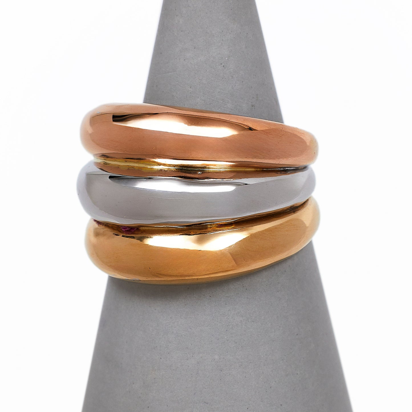 Pre-Owned 18ct Gold 3 Row Tricolor Bump Head Ring Size N