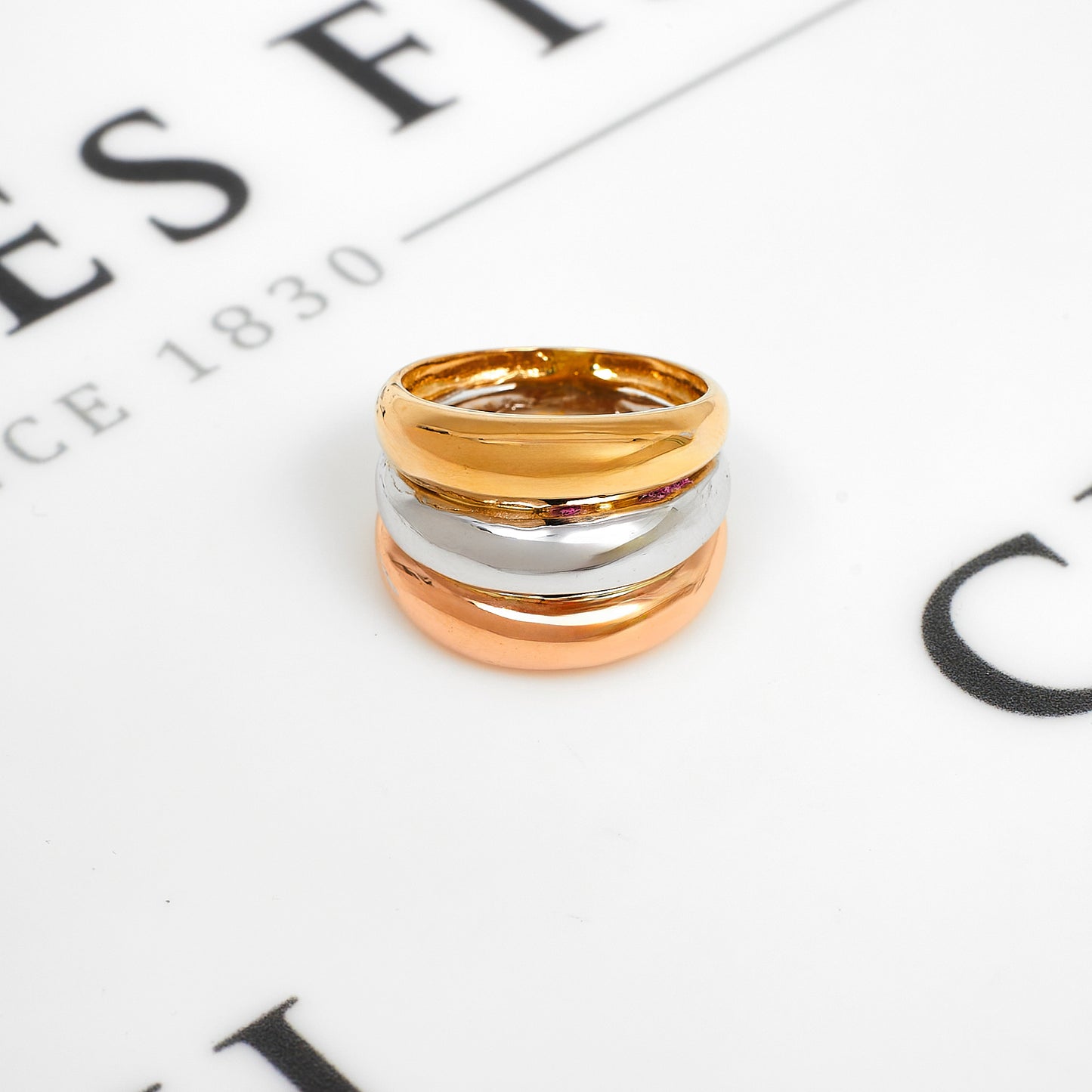 Pre-Owned 18ct Gold 3 Row Tricolor Bump Head Ring Size N