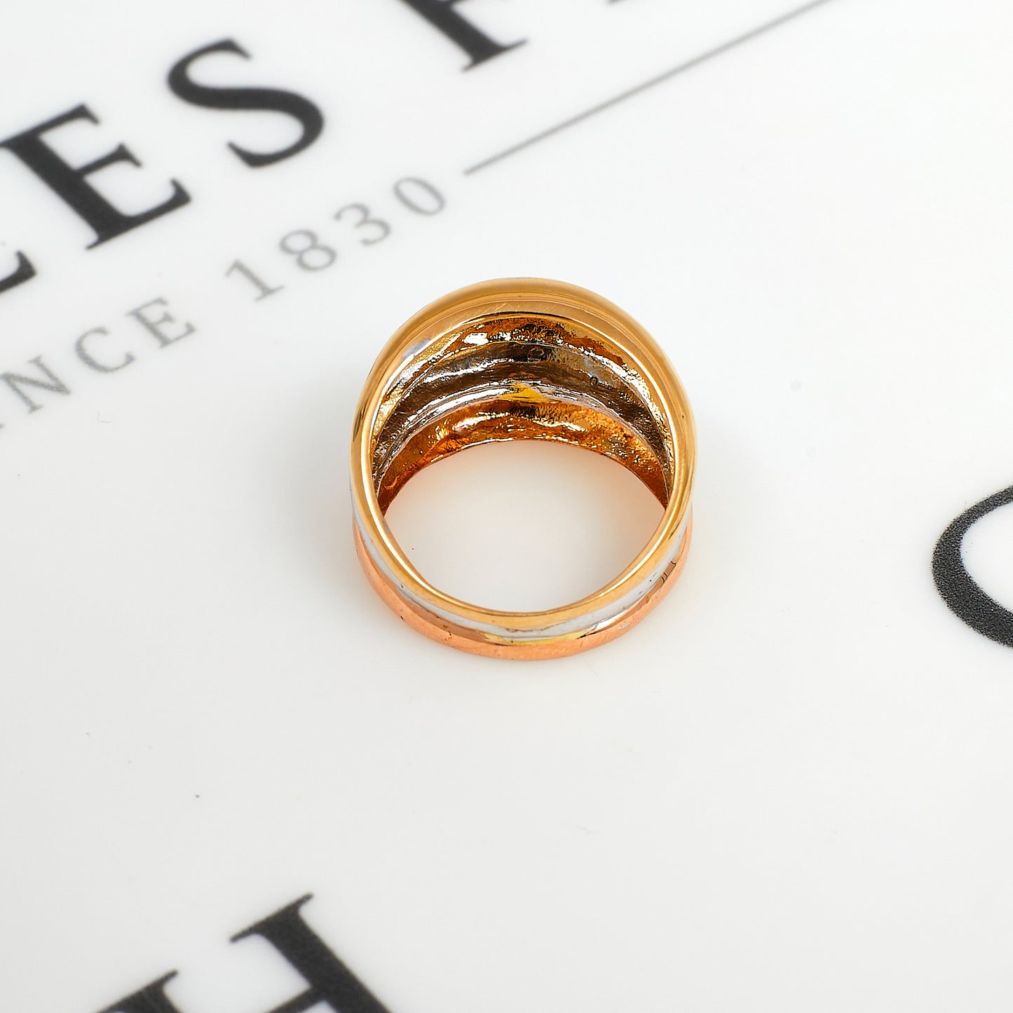 Pre-Owned 18ct Gold 3 Row Tricolor Bump Head Ring Size N