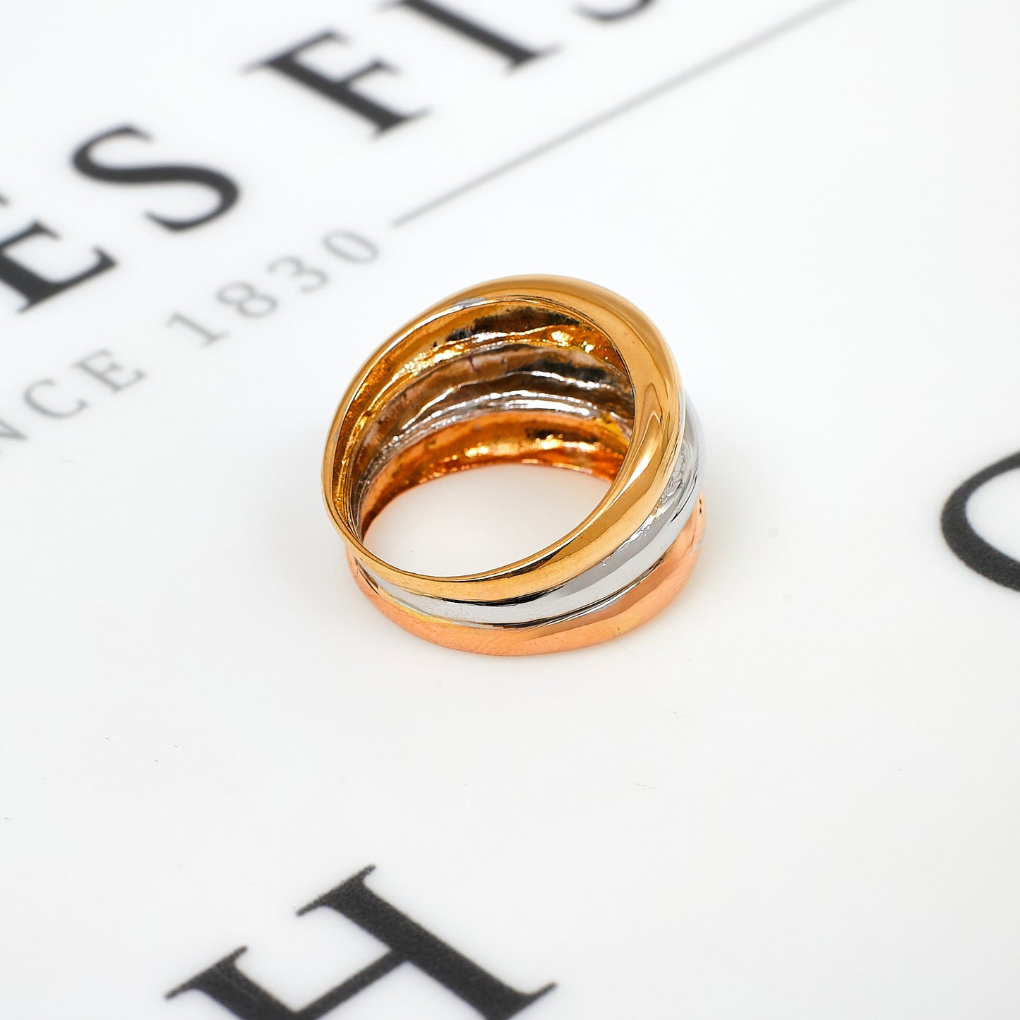 Pre-Owned 18ct Gold 3 Row Tricolor Bump Head Ring Size N