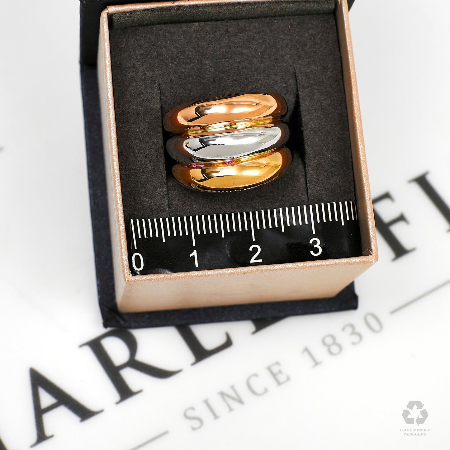 Pre-Owned 18ct Gold 3 Row Tricolor Bump Head Ring Size N