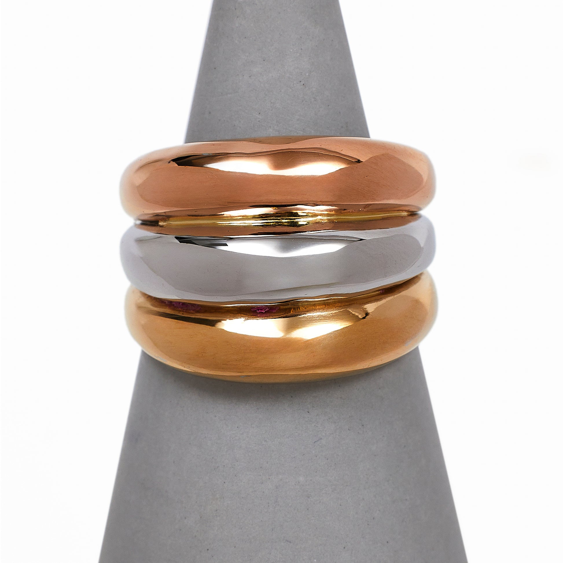 Pre-Owned 18ct Gold 3 Row Tricolor Bump Head Ring Size N