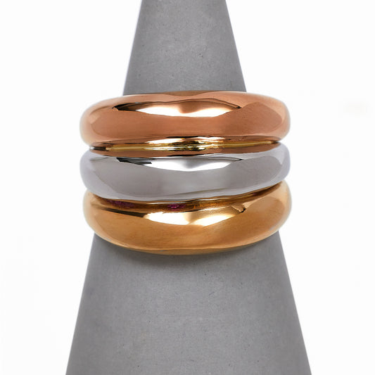 Pre-Owned 18ct Gold 3 Row Tricolor Bump Head Ring Size N