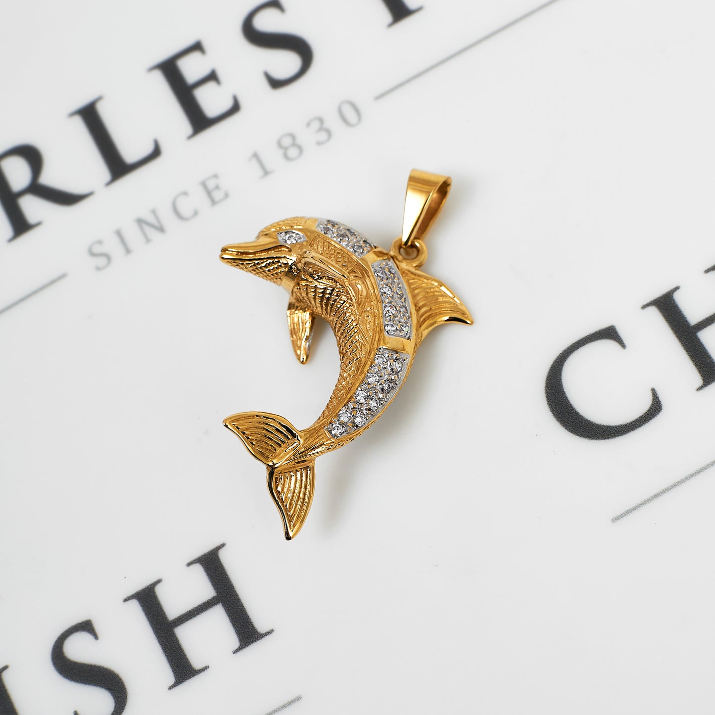 Pre-Owned 9ct Gold CZ Dolphin Pendant