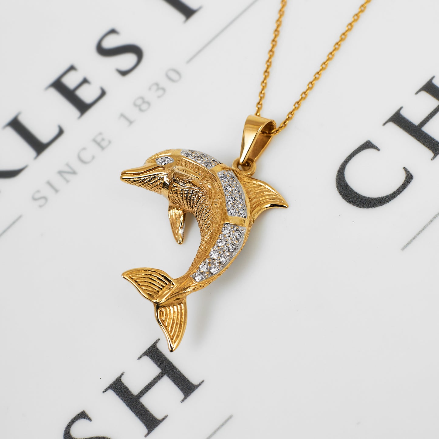 Pre-Owned 9ct Gold CZ Dolphin Pendant