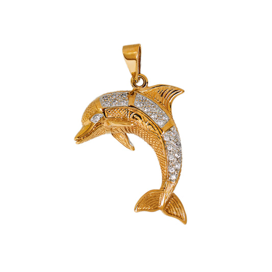 Pre-Owned 9ct Gold CZ Dolphin Pendant