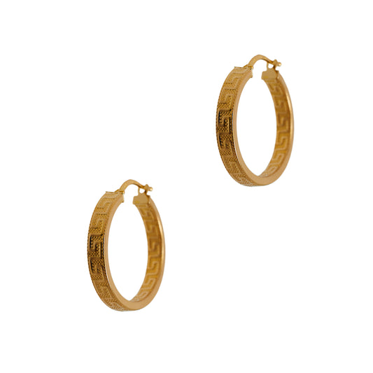 Pre-Owned 9ct Gold Greek Key Creole Hoop Earrings