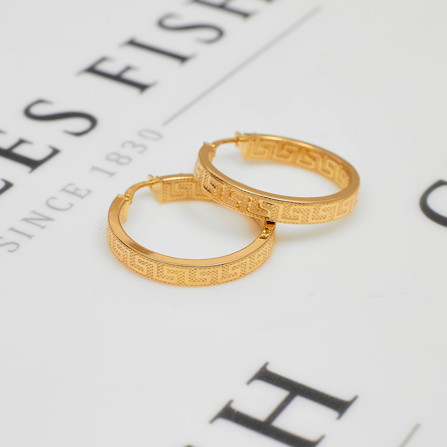 Pre-Owned 9ct Gold Greek Key Creole Hoop Earrings