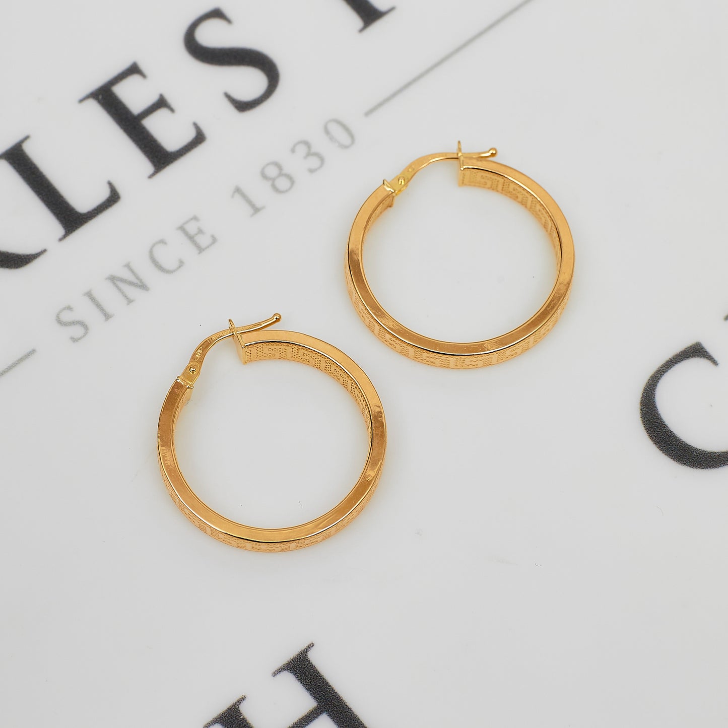 Pre-Owned 9ct Gold Greek Key Creole Hoop Earrings