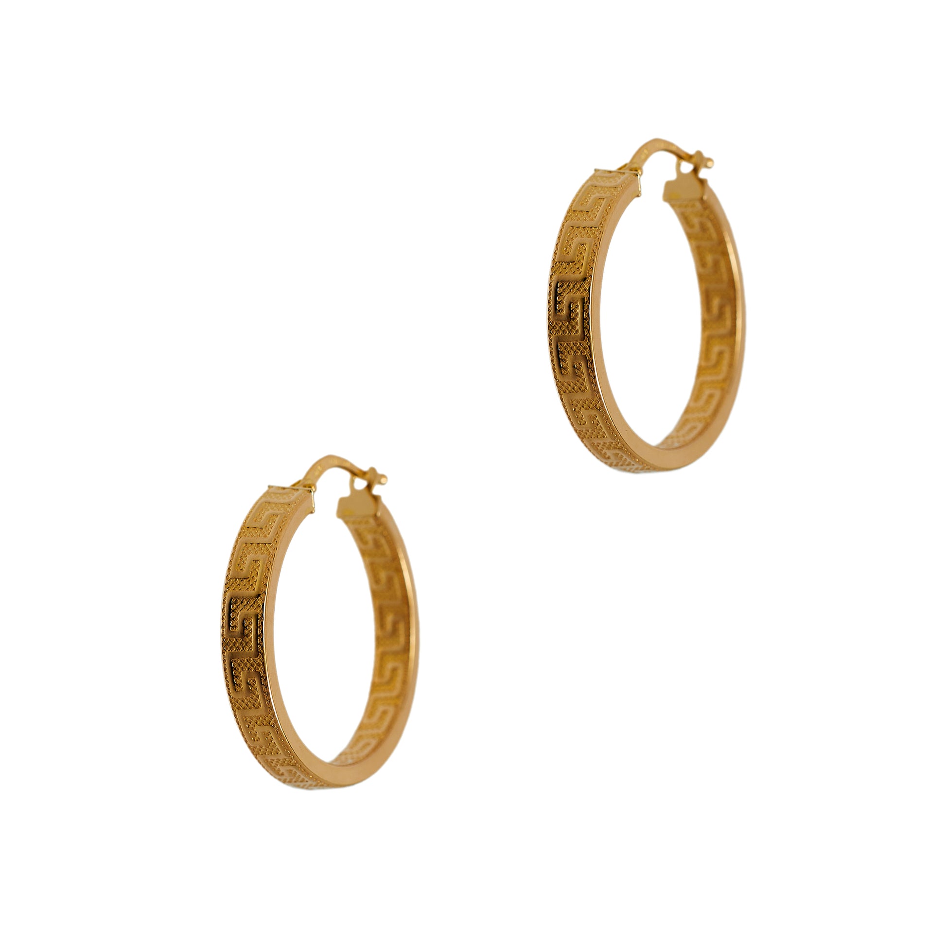 Pre-Owned 9ct Gold Greek Key Creole Hoop Earrings
