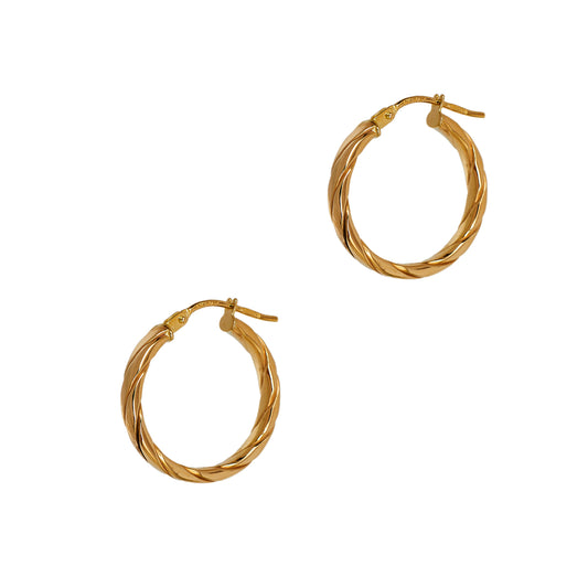 Pre-Owned 9ct Gold Twist Design Creole Hoop Earrings
