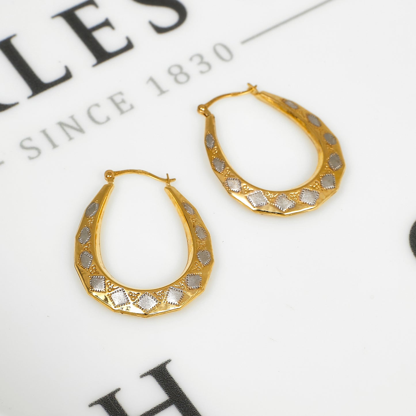 Pre-Owned 9ct Gold 2 Tone Pattern Horseshoe Creole Earrings