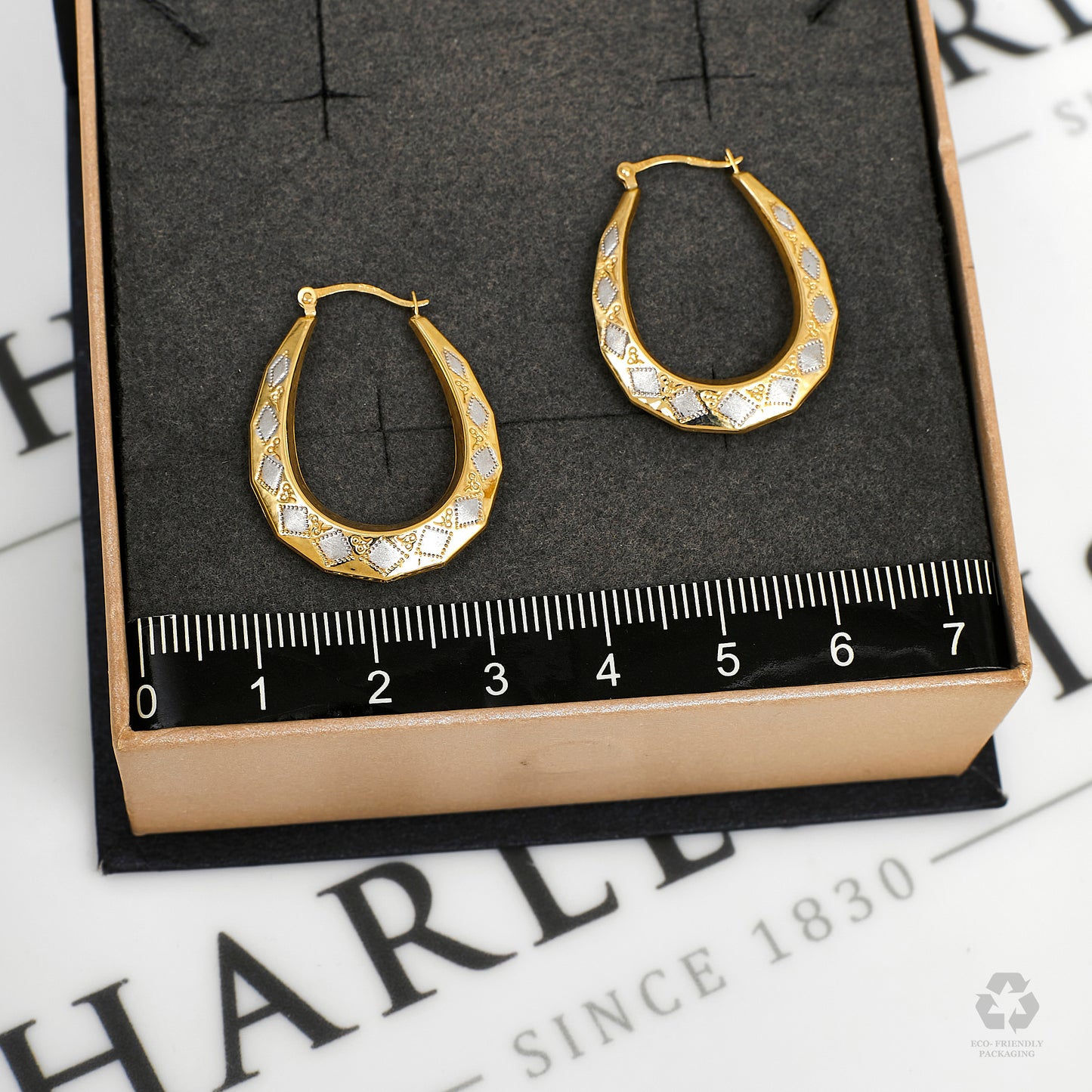 Pre-Owned 9ct Gold 2 Tone Pattern Horseshoe Creole Earrings