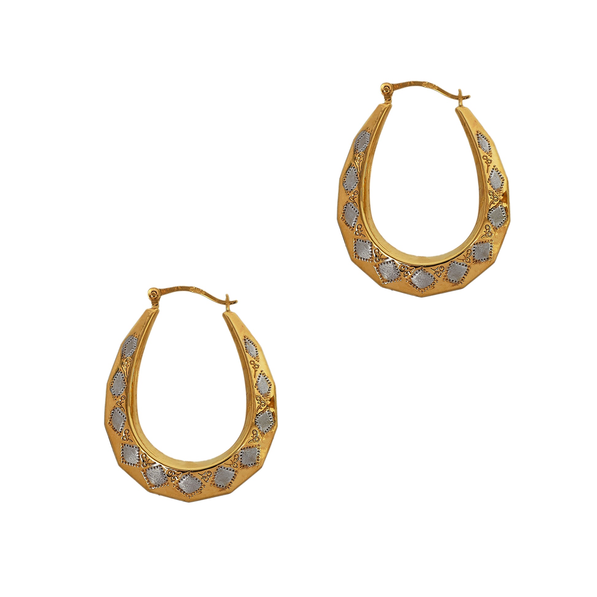 Pre-Owned 9ct Gold 2 Tone Pattern Horseshoe Creole Earrings