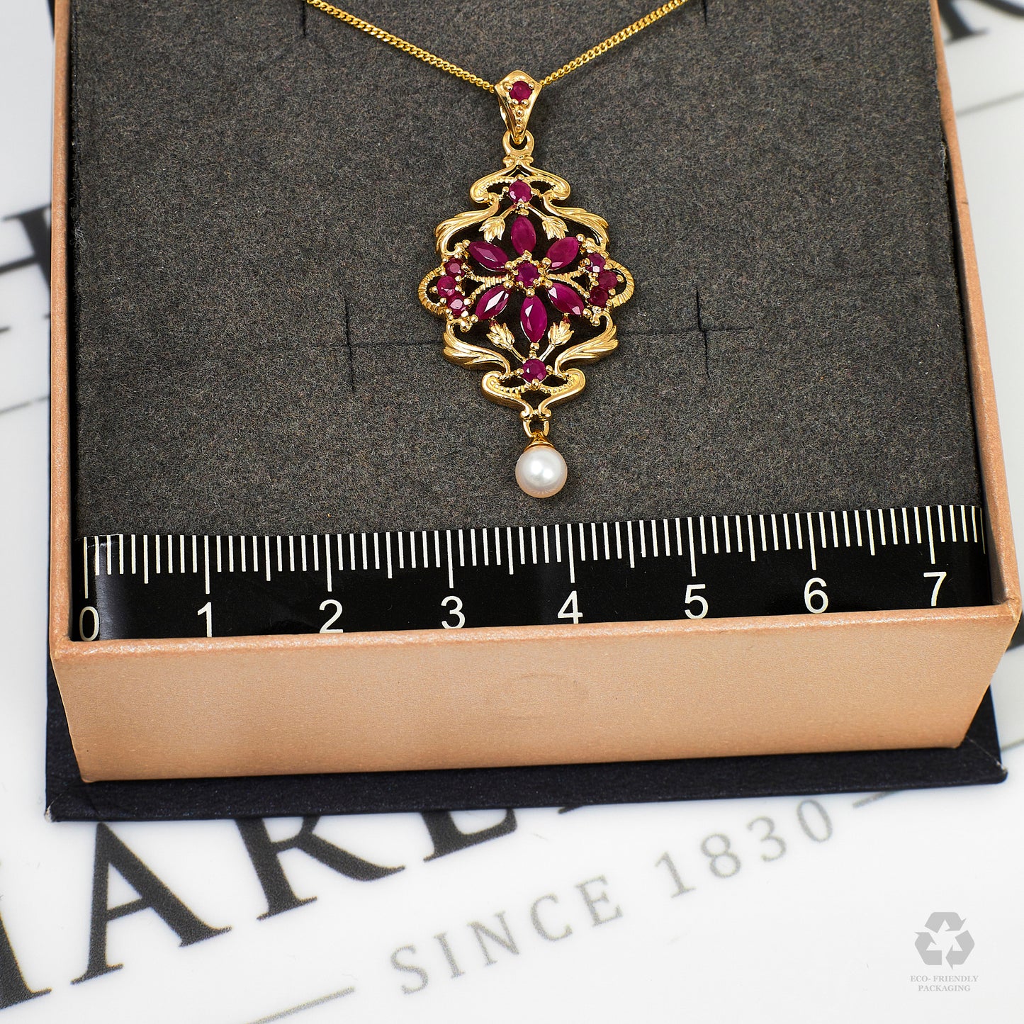 Pre-Owned 9ct Glass Filled Ruby & Cultured Pearl Necklace