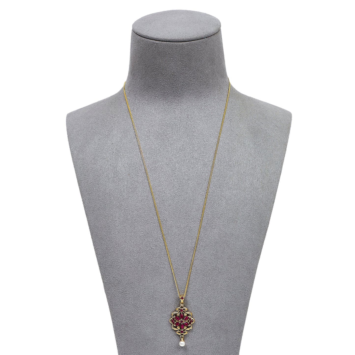 Pre-Owned 9ct Glass Filled Ruby & Cultured Pearl Necklace