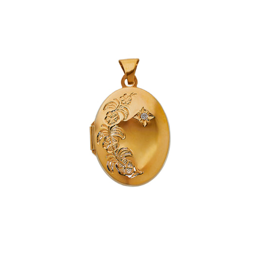 Pre-Owned 9ct Gold & Single Diamond Flower Design Locket