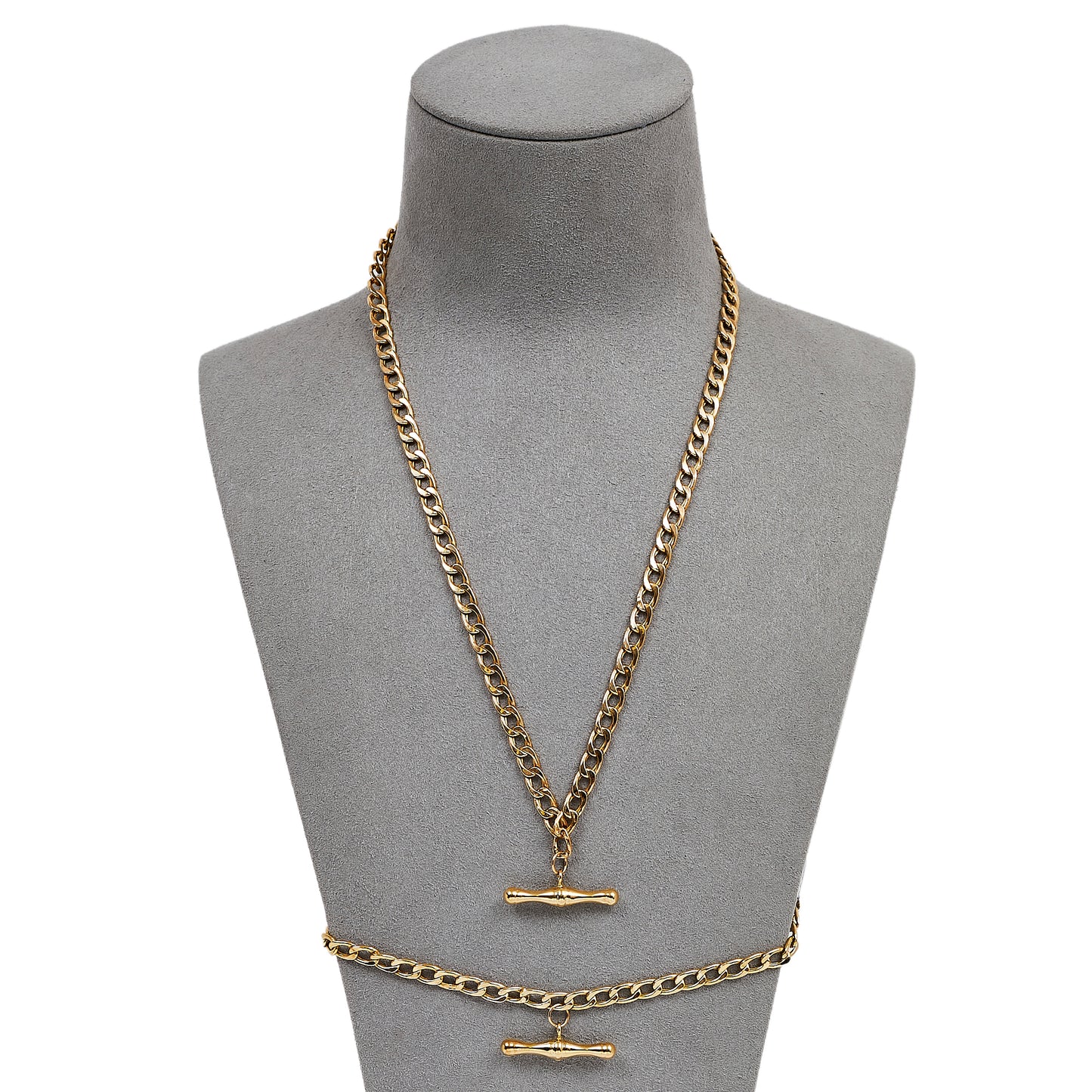 Pre-Owned 9ct Gold Curb Necklace & Bracelet With T Bars SET
